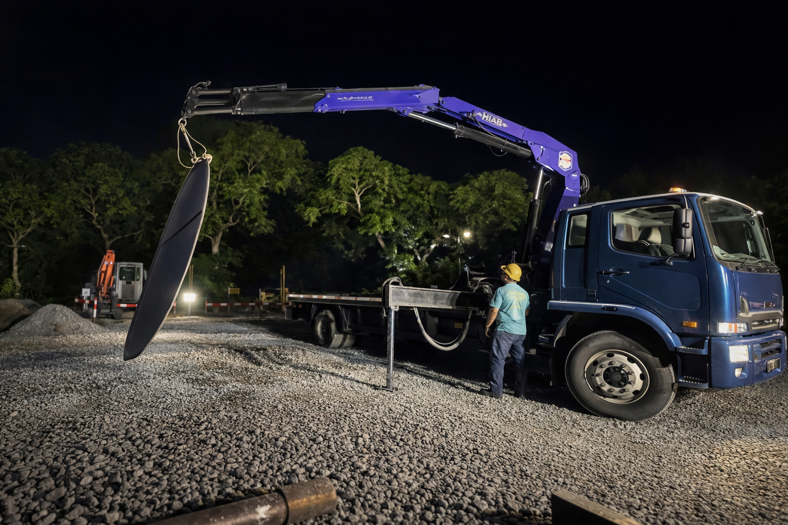 Nighttime crane lift project